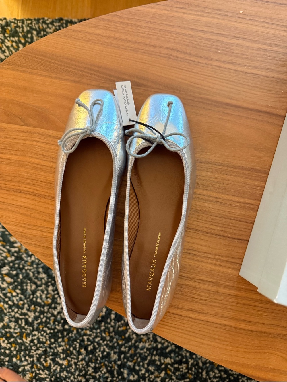 Margaux Iridescent Silver Bow Ballet Flats